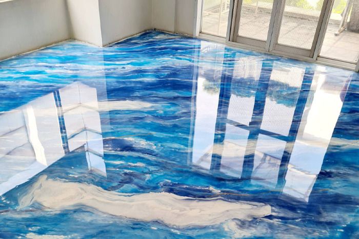 Pardoseală epoxidică cu efect 3D de apă, albastru